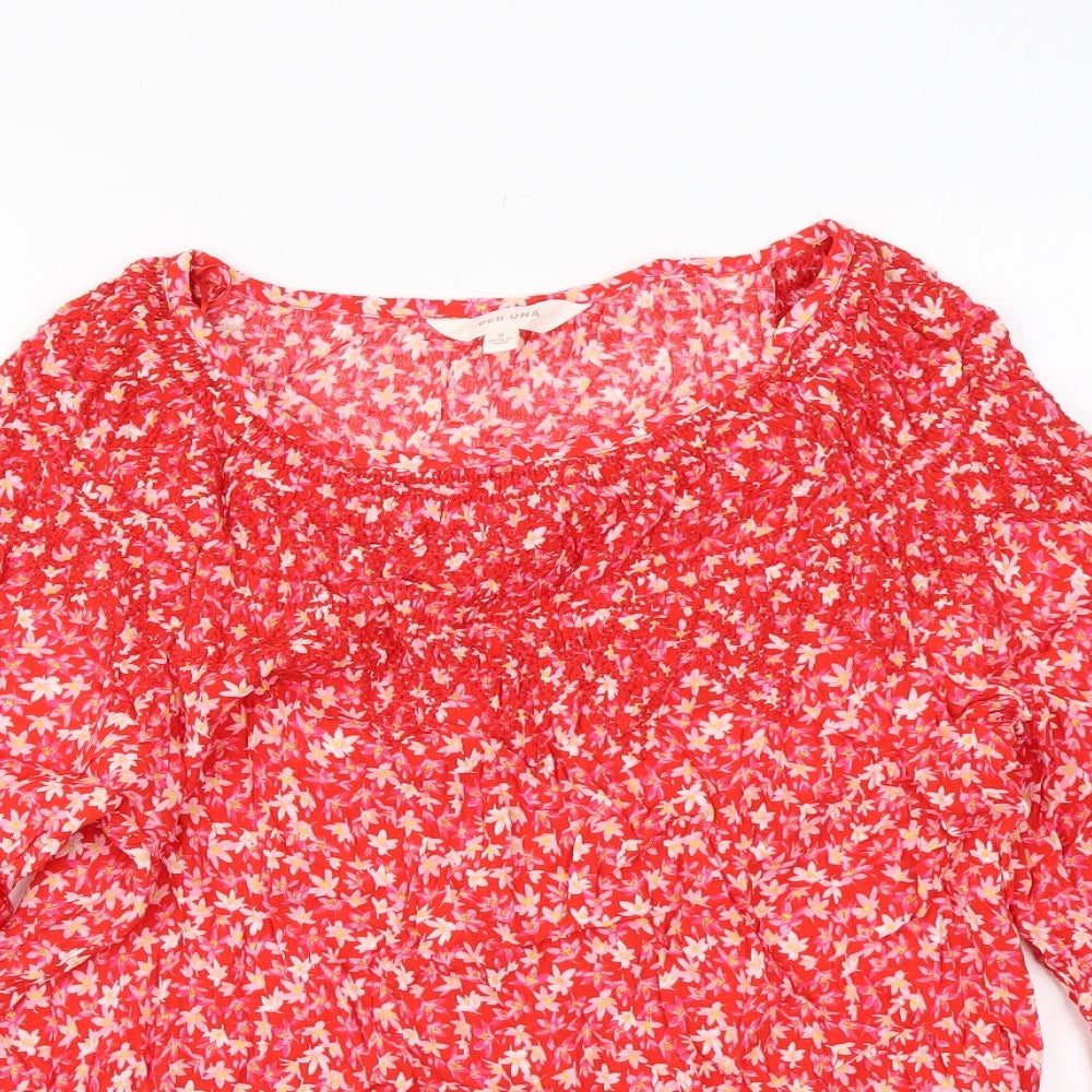 Marks and Spencer Womens Red Floral Viscose Basic Blouse Size 8 Round Neck