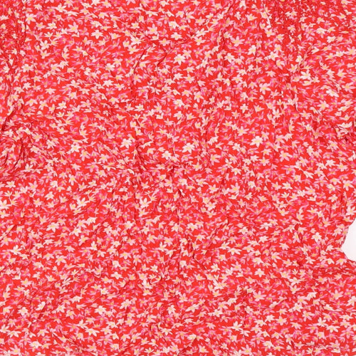 Marks and Spencer Womens Red Floral Viscose Basic Blouse Size 8 Round Neck