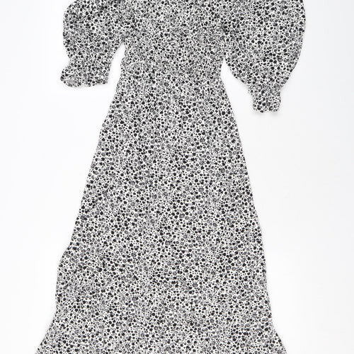 Marks and Spencer Womens White Floral Viscose Maxi Size 6 Off the Shoulder Pullover