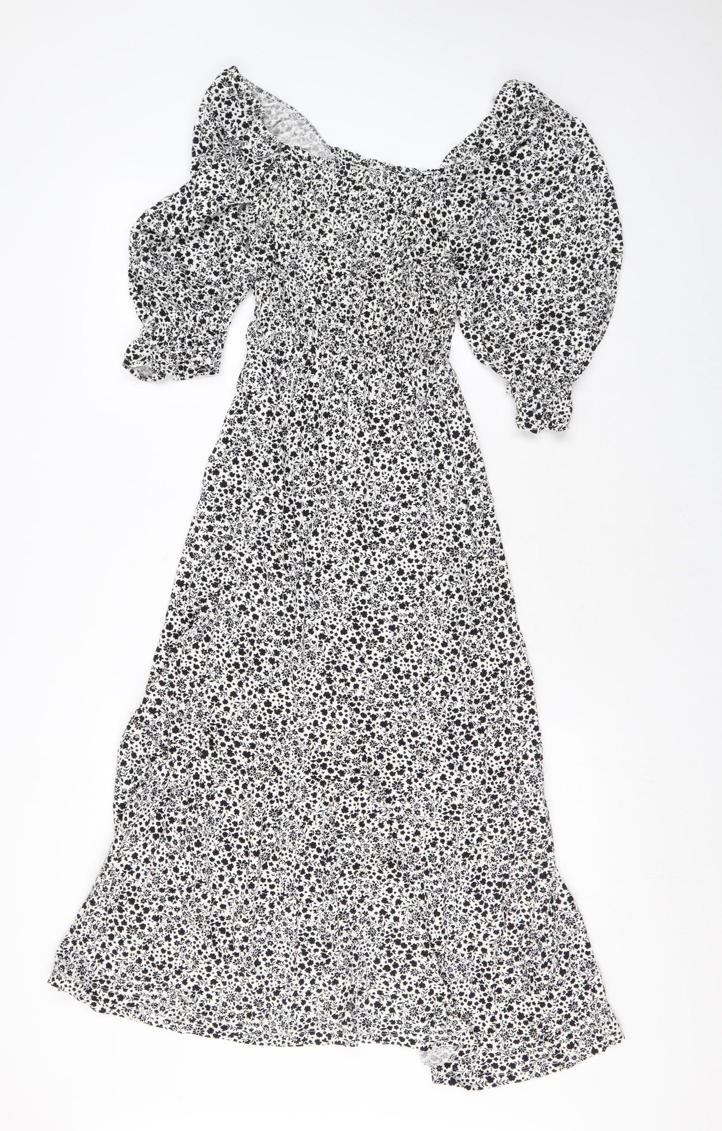 Marks and Spencer Womens White Floral Viscose Maxi Size 6 Off the Shoulder Pullover