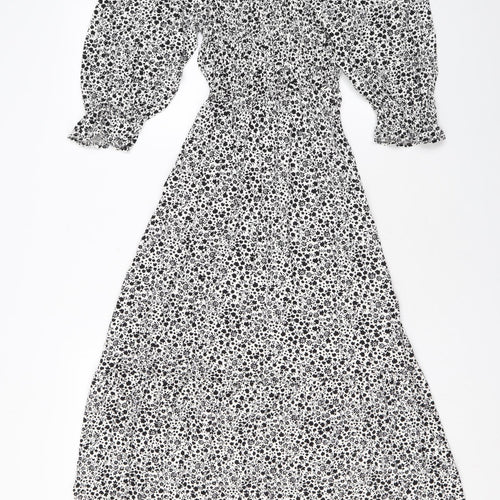 Marks and Spencer Womens White Floral Viscose Maxi Size 6 Off the Shoulder Pullover