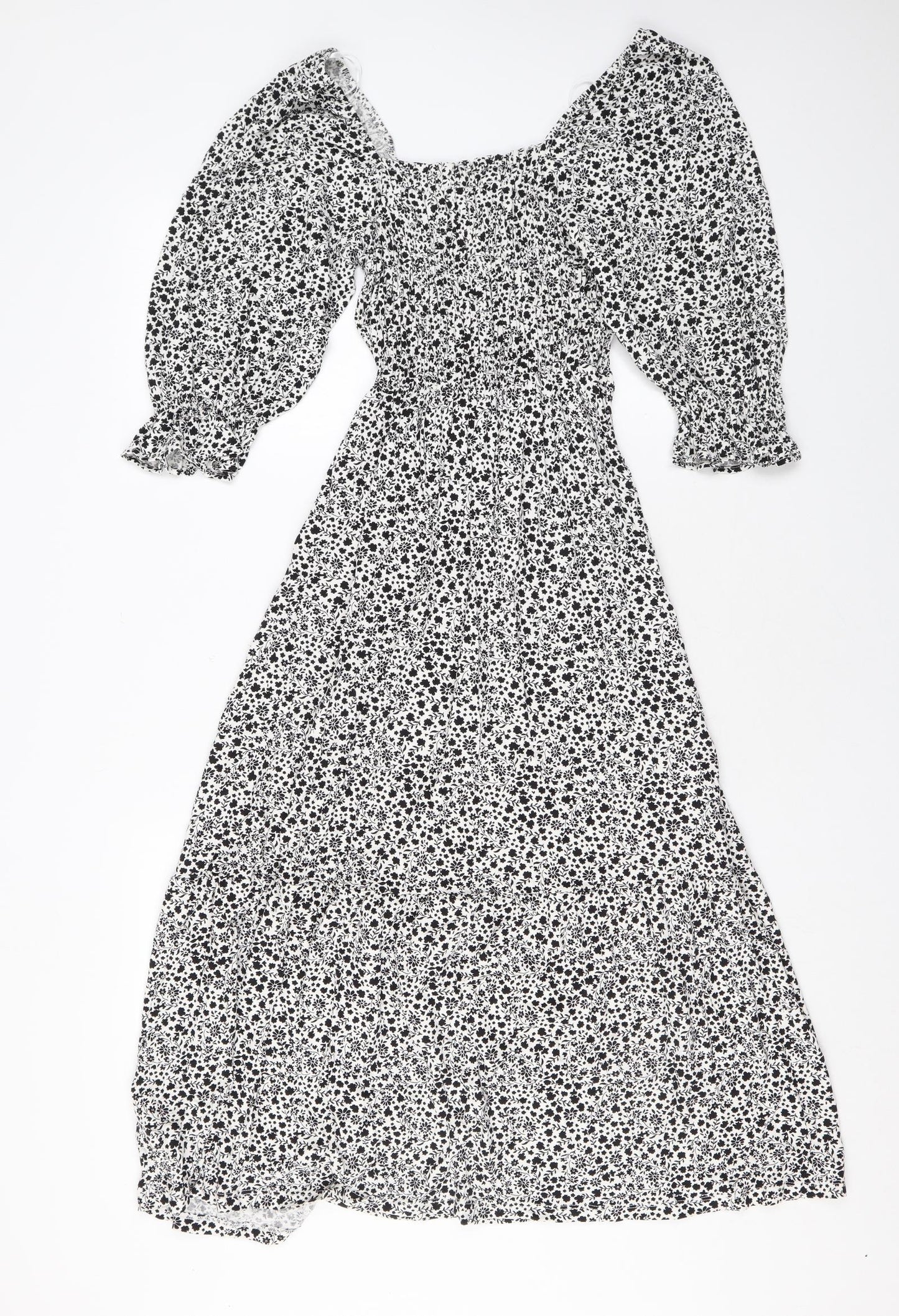 Marks and Spencer Womens White Floral Viscose Maxi Size 6 Off the Shoulder Pullover
