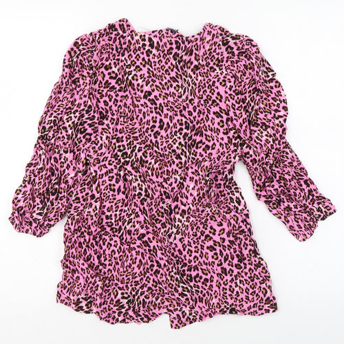 Marks and Spencer Womens Pink Animal Print Viscose Basic Button-Up Size 10 V-Neck