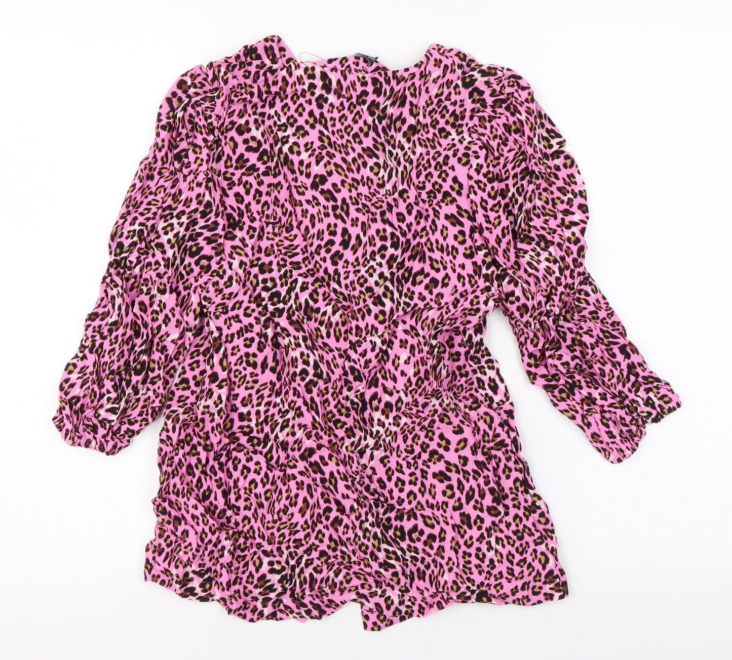 Marks and Spencer Womens Pink Animal Print Viscose Basic Button-Up Size 10 V-Neck