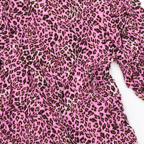 Marks and Spencer Womens Pink Animal Print Viscose Basic Button-Up Size 10 V-Neck