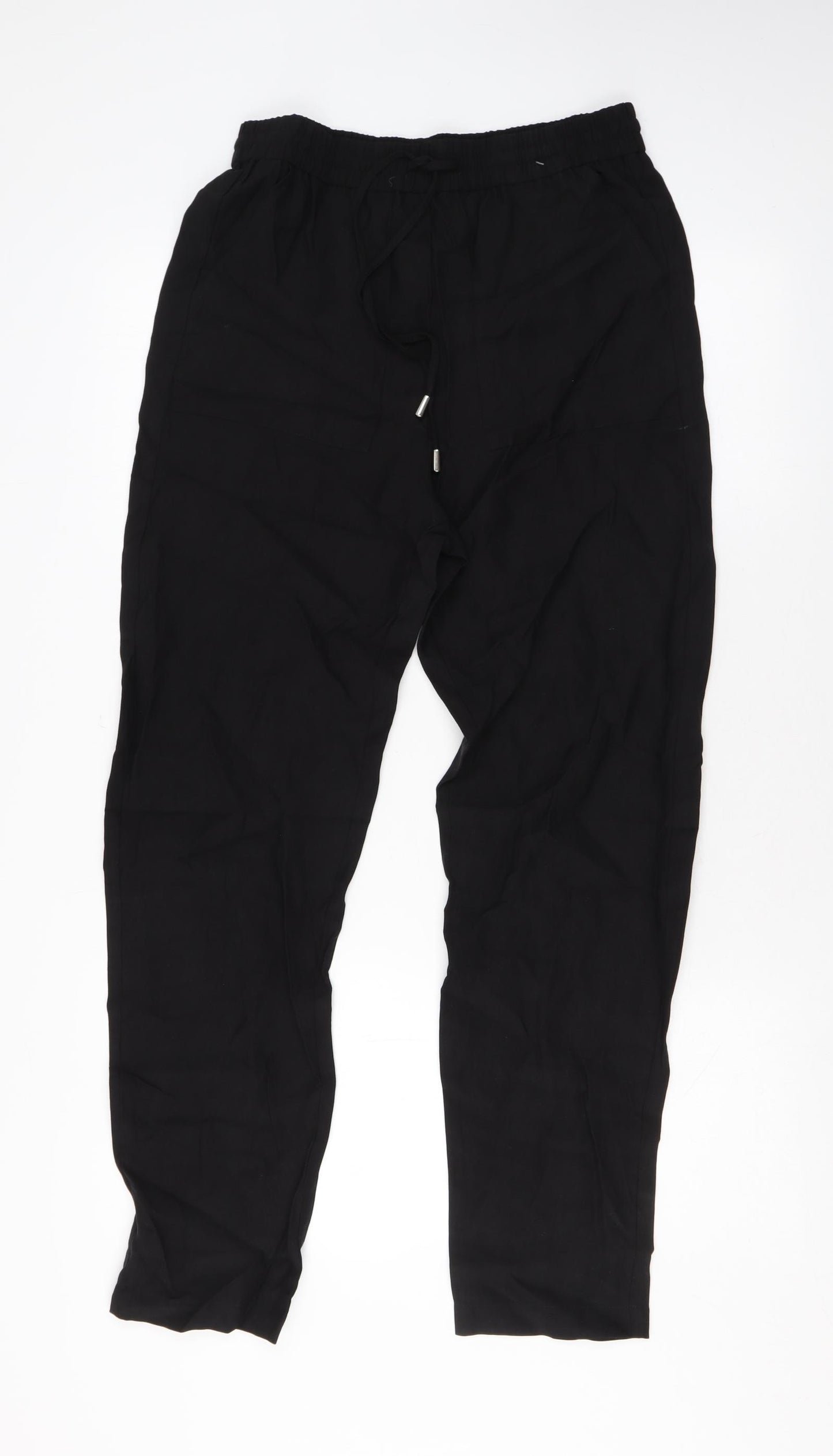 Marks and Spencer Womens Black Lyocell Trousers Size 10 L29 in Regular Drawstring