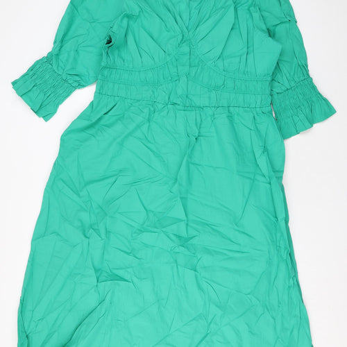 Marks and Spencer Womens Green Cotton Maxi Size 20 V-Neck Pullover