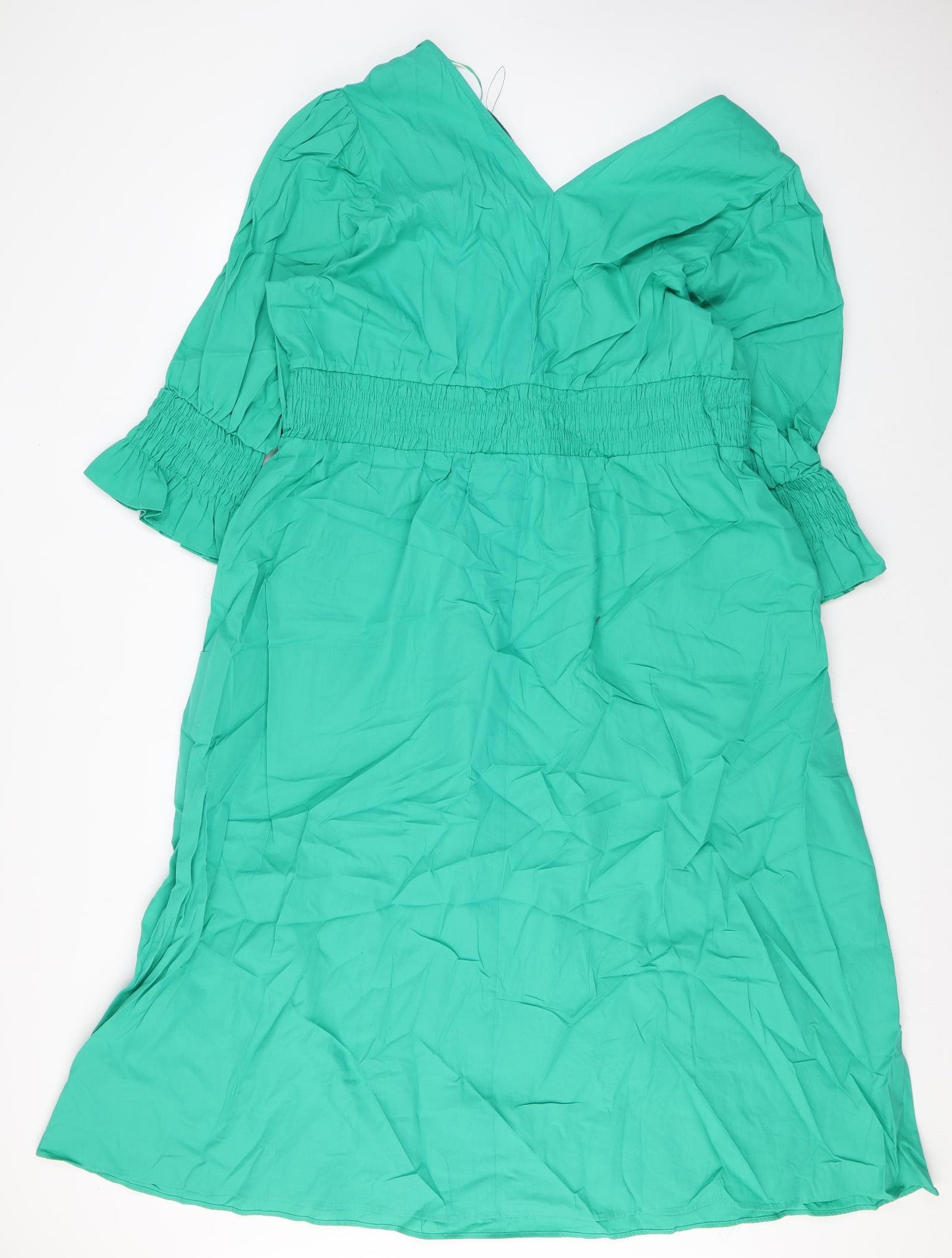 Marks and Spencer Womens Green Cotton Maxi Size 20 V-Neck Pullover