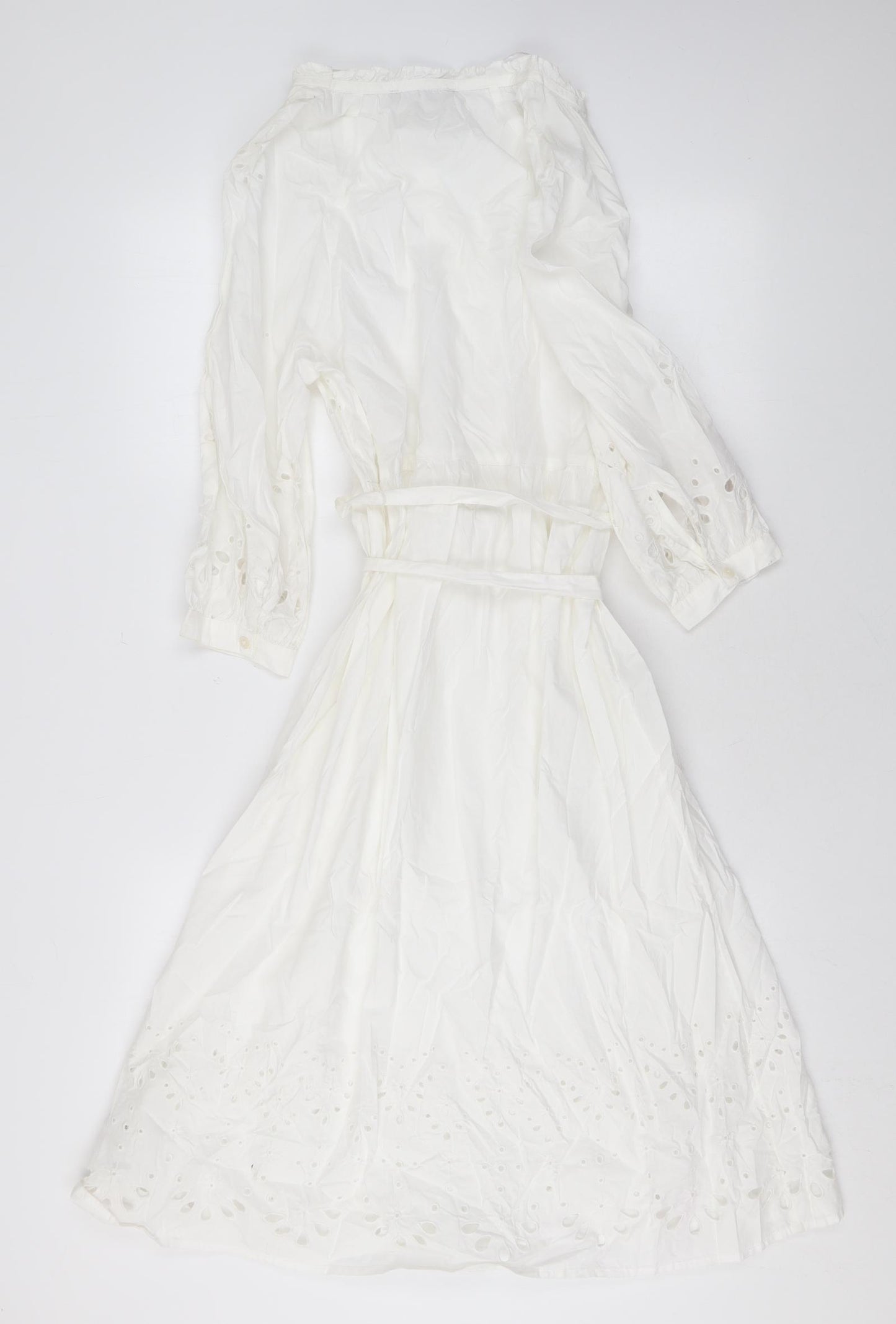 Marks and Spencer Womens White Floral Cotton A-Line Size 6 V-Neck Button