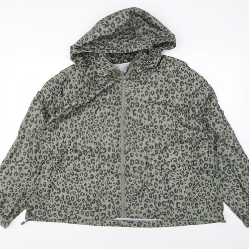 Marks and Spencer Womens Green Animal Print Rain Coat Jacket Size XL Zip