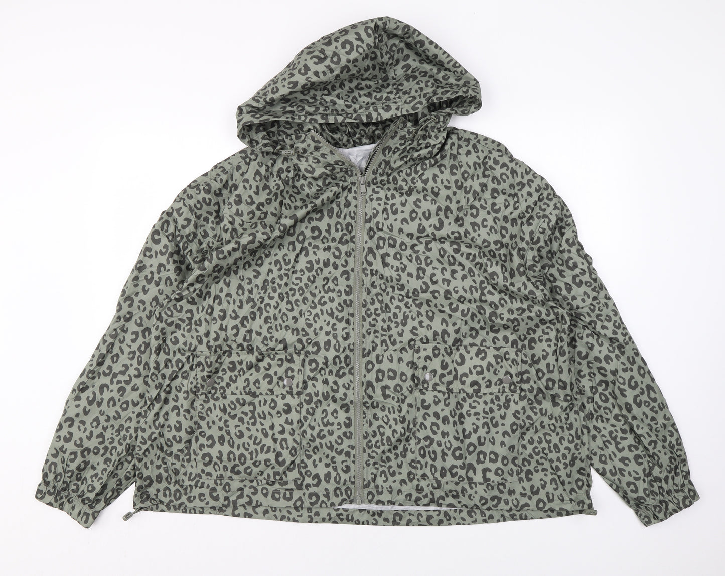 Marks and Spencer Womens Green Animal Print Rain Coat Jacket Size XL Zip