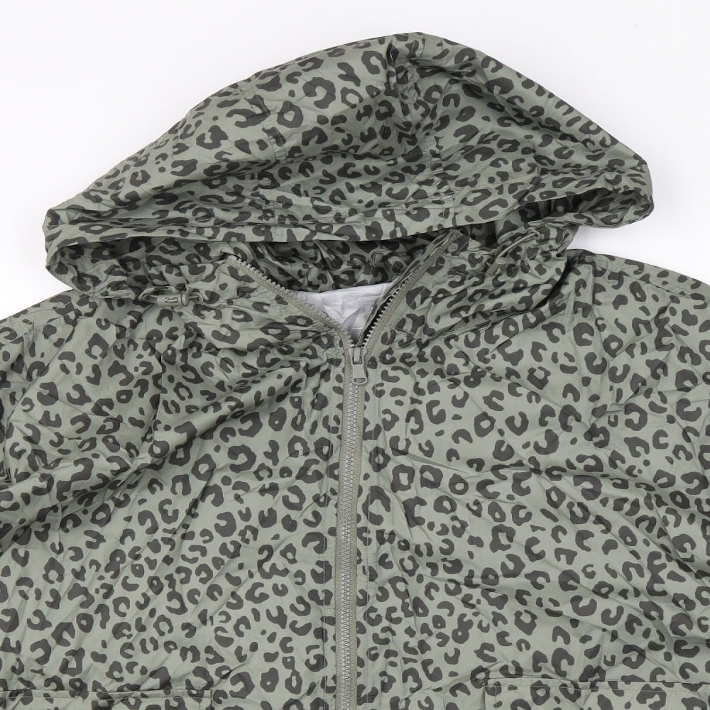 Marks and Spencer Womens Green Animal Print Rain Coat Jacket Size XL Zip