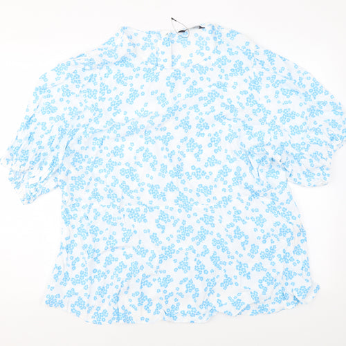 Marks and Spencer Womens White Floral Viscose Basic T-Shirt Size 24 Round Neck