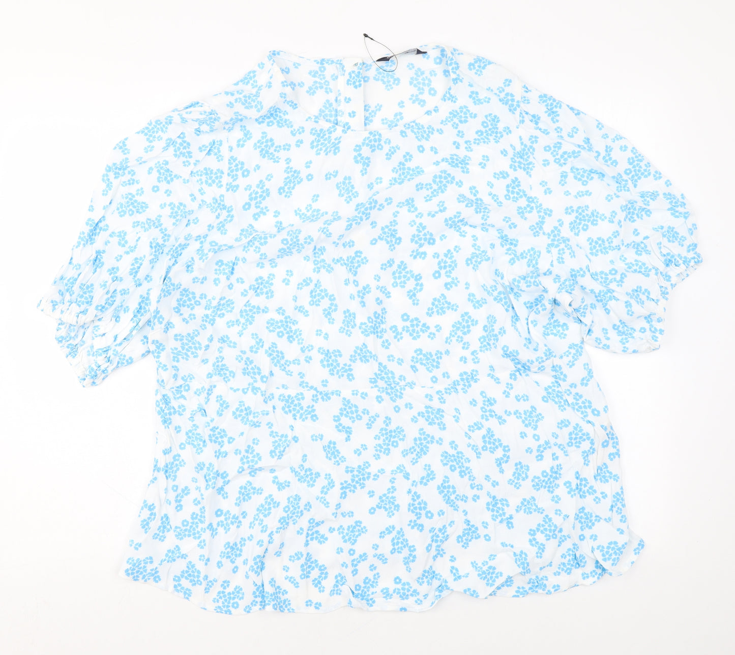 Marks and Spencer Womens White Floral Viscose Basic T-Shirt Size 24 Round Neck