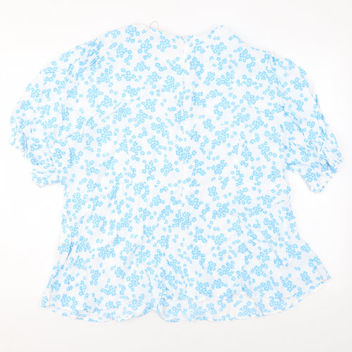 Marks and Spencer Womens White Floral Viscose Basic T-Shirt Size 24 Round Neck