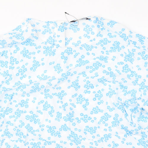 Marks and Spencer Womens White Floral Viscose Basic T-Shirt Size 24 Round Neck