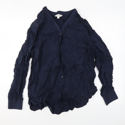 Autograph Womens Blue Cupro Basic Button-Up Size 14 Round Neck