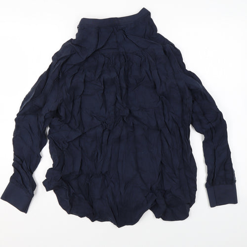 Autograph Womens Blue Cupro Basic Button-Up Size 14 Round Neck