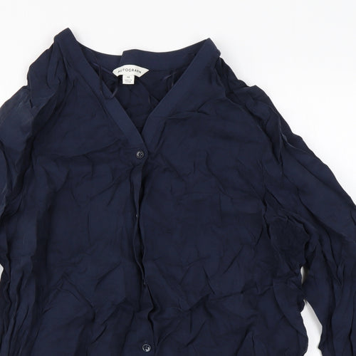 Autograph Womens Blue Cupro Basic Button-Up Size 14 Round Neck