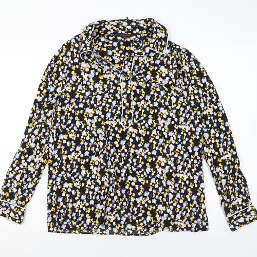 Marks and Spencer Womens Black Floral Polyester Basic Blouse Size 10 Collared