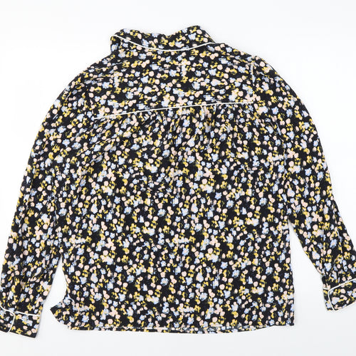 Marks and Spencer Womens Black Floral Polyester Basic Blouse Size 10 Collared