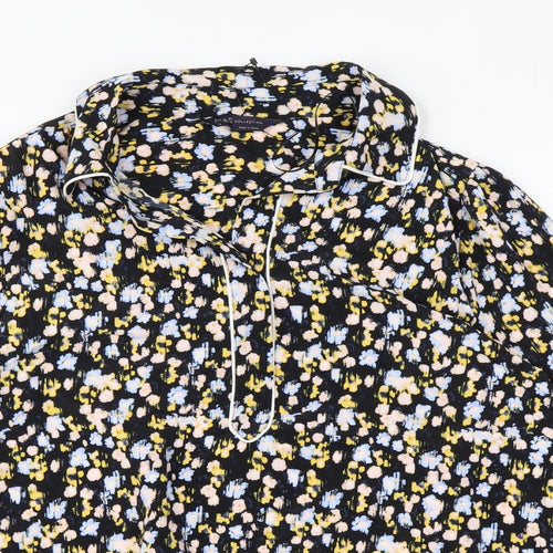 Marks and Spencer Womens Black Floral Polyester Basic Blouse Size 10 Collared