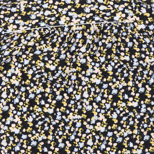 Marks and Spencer Womens Black Floral Polyester Basic Blouse Size 10 Collared