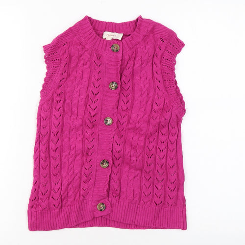 Per Una Womens Pink Geometric Cotton Basic Button-Up Size 6 Round Neck