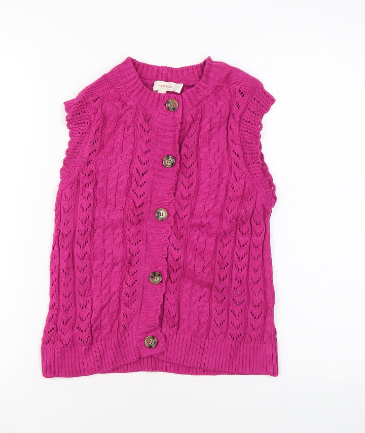 Per Una Womens Pink Geometric Cotton Basic Button-Up Size 6 Round Neck