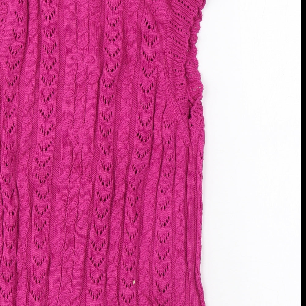 Per Una Womens Pink Geometric Cotton Basic Button-Up Size 6 Round Neck