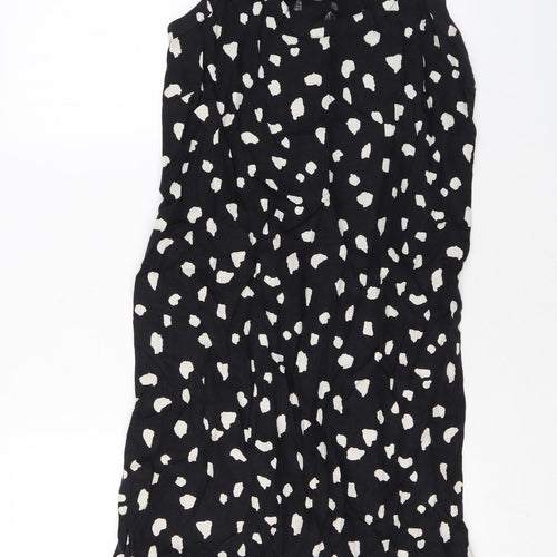 Marks and Spencer Womens Black Geometric Linen Tank Dress Size 6 Scoop Neck Pullover