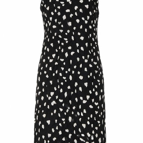 Marks and Spencer Womens Black Geometric Linen Tank Dress Size 6 Scoop Neck Pullover