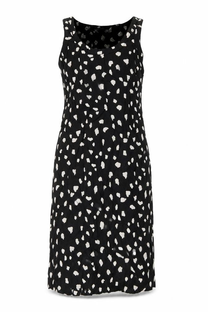 Marks and Spencer Womens Black Geometric Linen Tank Dress Size 6 Scoop Neck Pullover