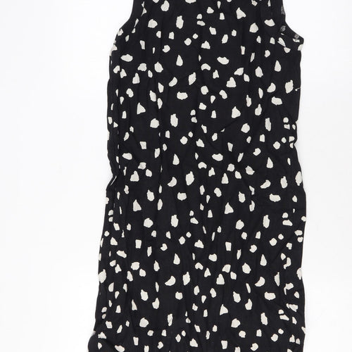 Marks and Spencer Womens Black Geometric Linen Tank Dress Size 6 Scoop Neck Pullover