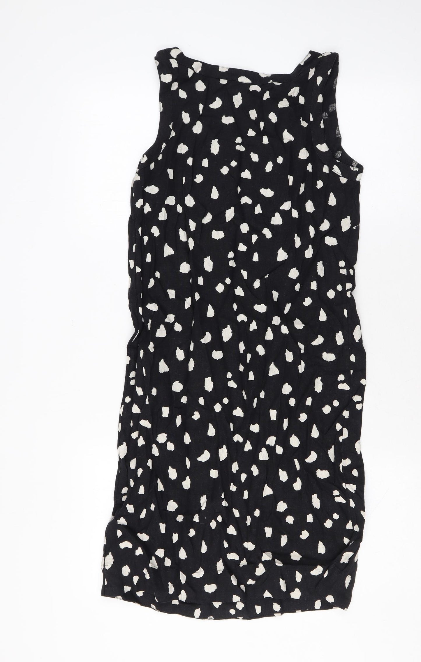Marks and Spencer Womens Black Geometric Linen Tank Dress Size 6 Scoop Neck Pullover