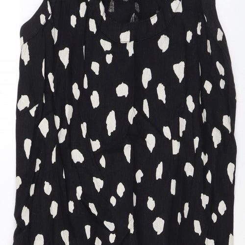 Marks and Spencer Womens Black Geometric Linen Tank Dress Size 6 Scoop Neck Pullover