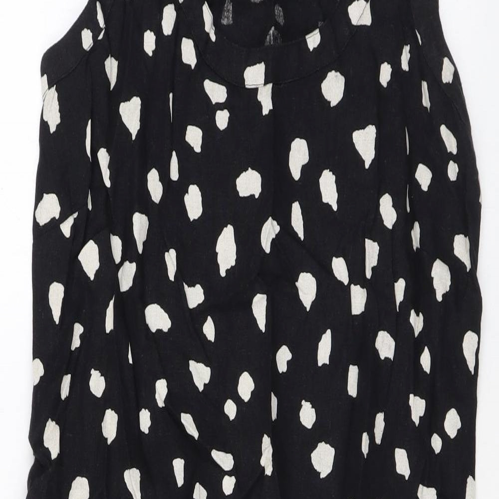 Marks and Spencer Womens Black Geometric Linen Tank Dress Size 6 Scoop Neck Pullover