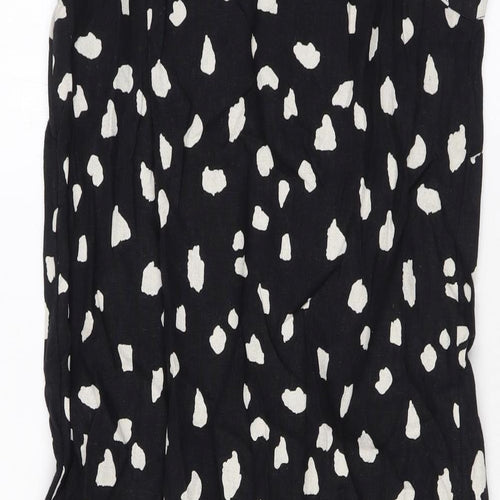 Marks and Spencer Womens Black Geometric Linen Tank Dress Size 6 Scoop Neck Pullover