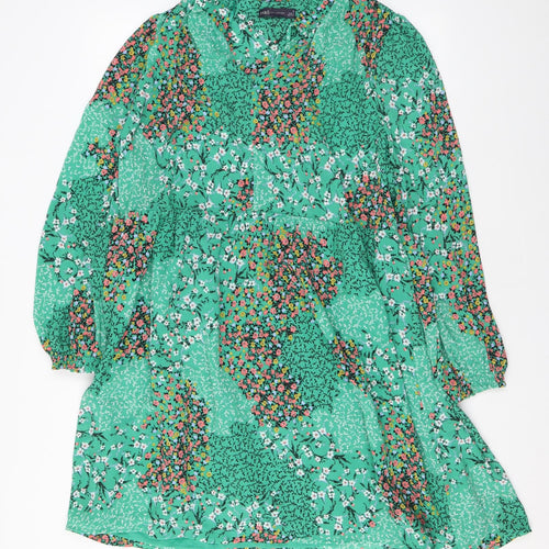 Marks and Spencer Womens Green Floral Polyester A-Line Size 16 V-Neck Pullover