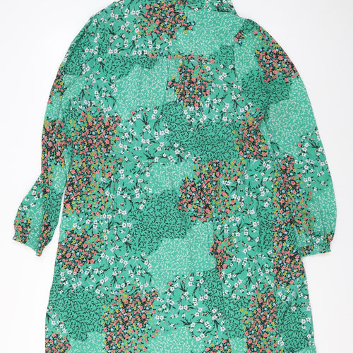 Marks and Spencer Womens Green Floral Polyester A-Line Size 16 V-Neck Pullover