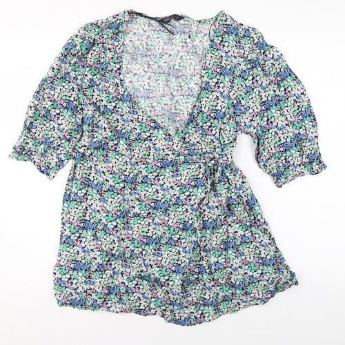 Marks and Spencer Womens Multicoloured Floral Viscose Basic Blouse Size 10 V-Neck