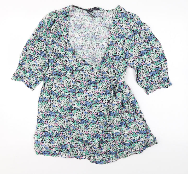 Marks and Spencer Womens Multicoloured Floral Viscose Basic Blouse Size 10 V-Neck