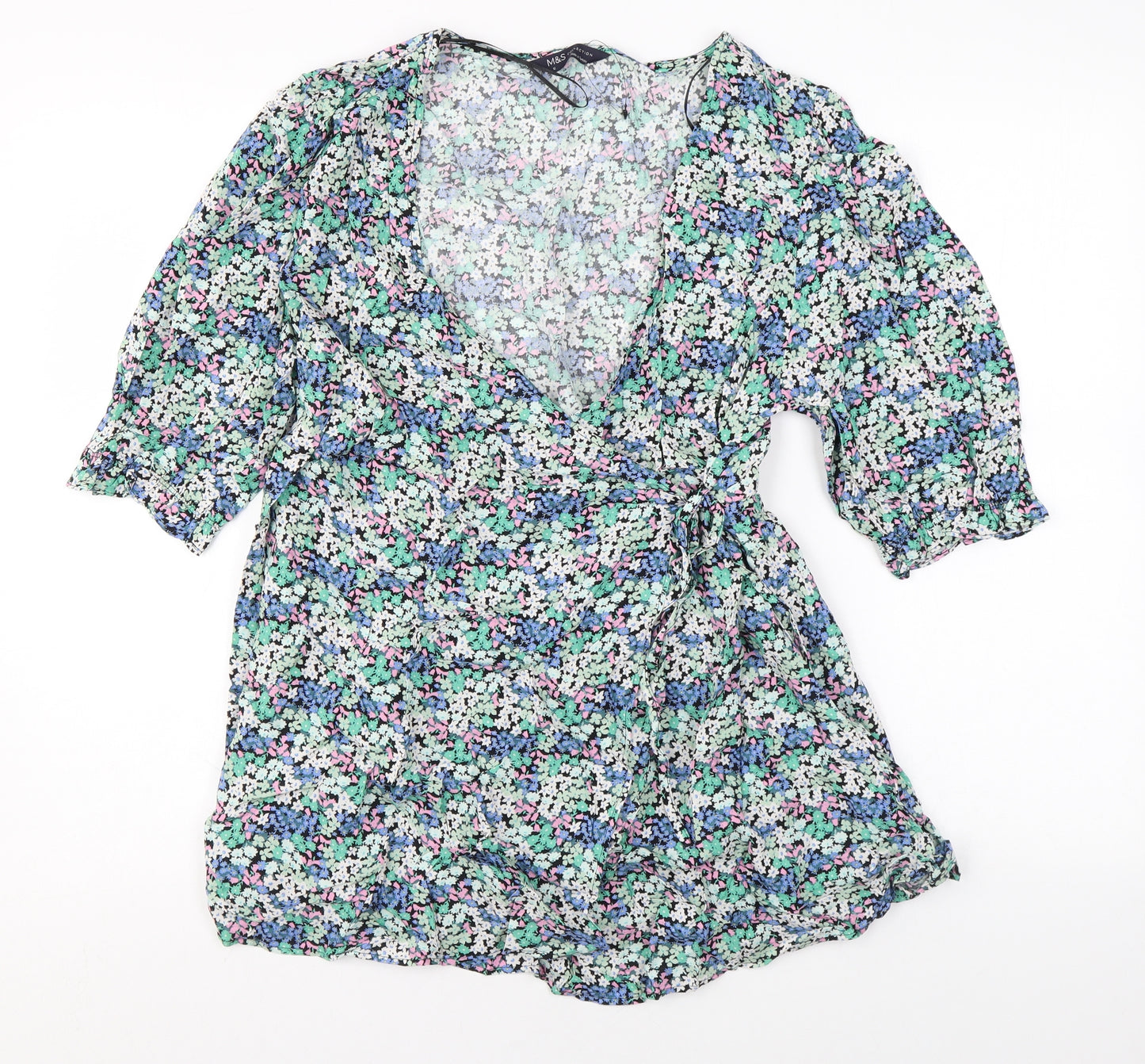 Marks and Spencer Womens Multicoloured Floral Viscose Basic Blouse Size 10 V-Neck