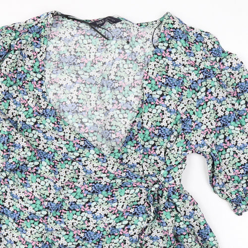 Marks and Spencer Womens Multicoloured Floral Viscose Basic Blouse Size 10 V-Neck