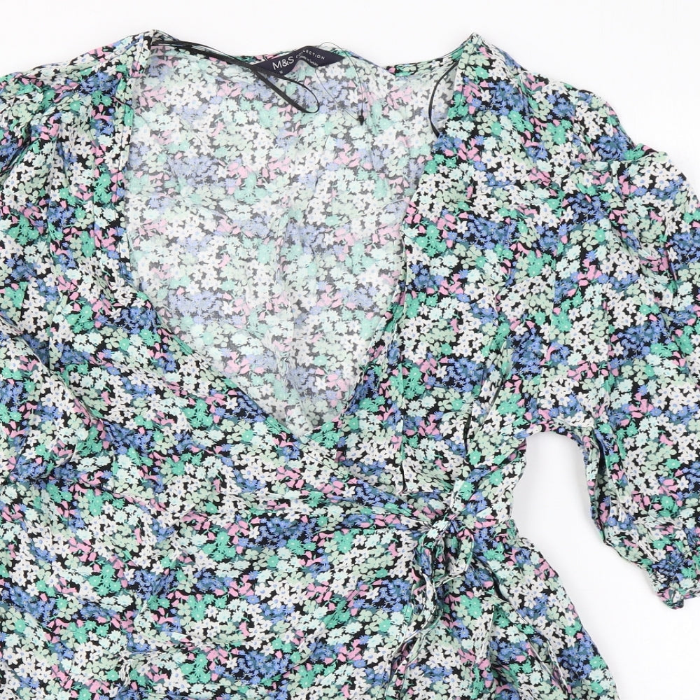 Marks and Spencer Womens Multicoloured Floral Viscose Basic Blouse Size 10 V-Neck