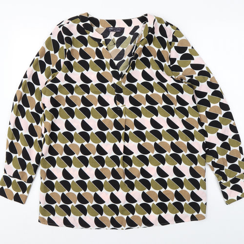 Marks and Spencer Womens Multicoloured Geometric Polyester A-Line Size 12 V-Neck Pullover