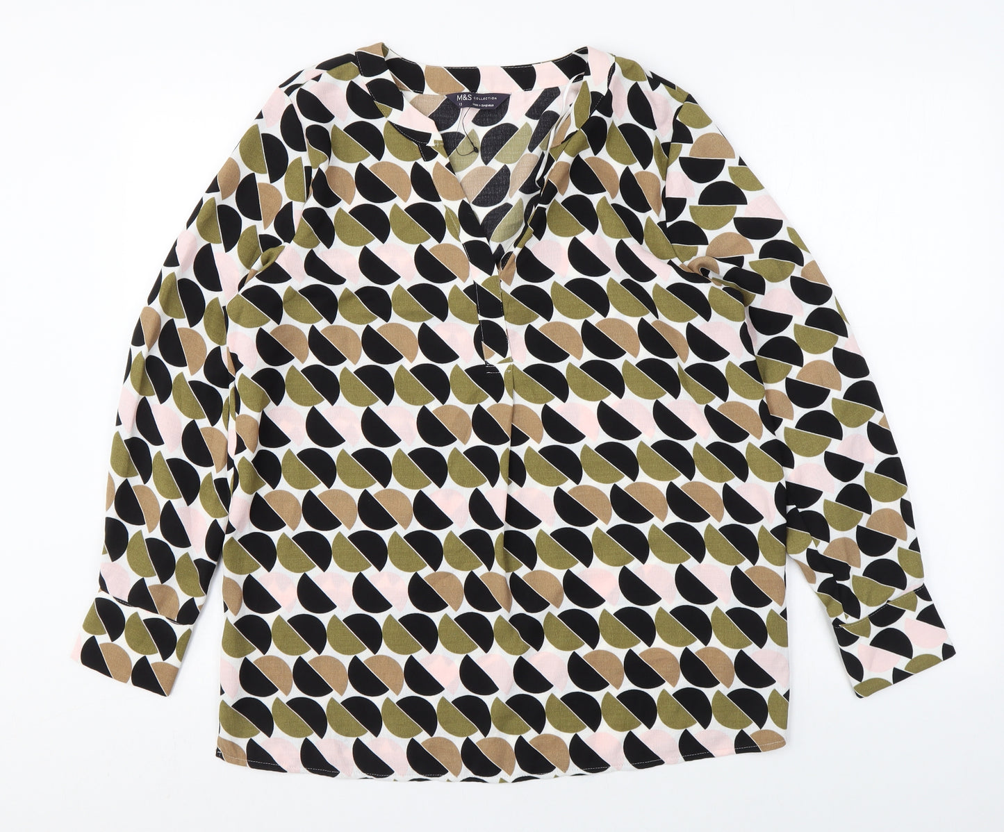 Marks and Spencer Womens Multicoloured Geometric Polyester A-Line Size 12 V-Neck Pullover