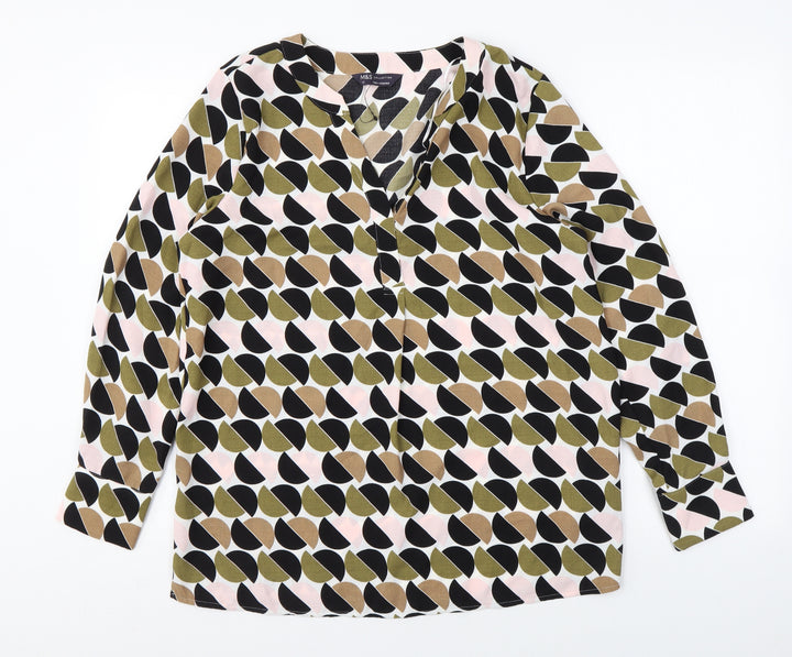 Marks and Spencer Womens Multicoloured Geometric Polyester A-Line Size 12 V-Neck Pullover