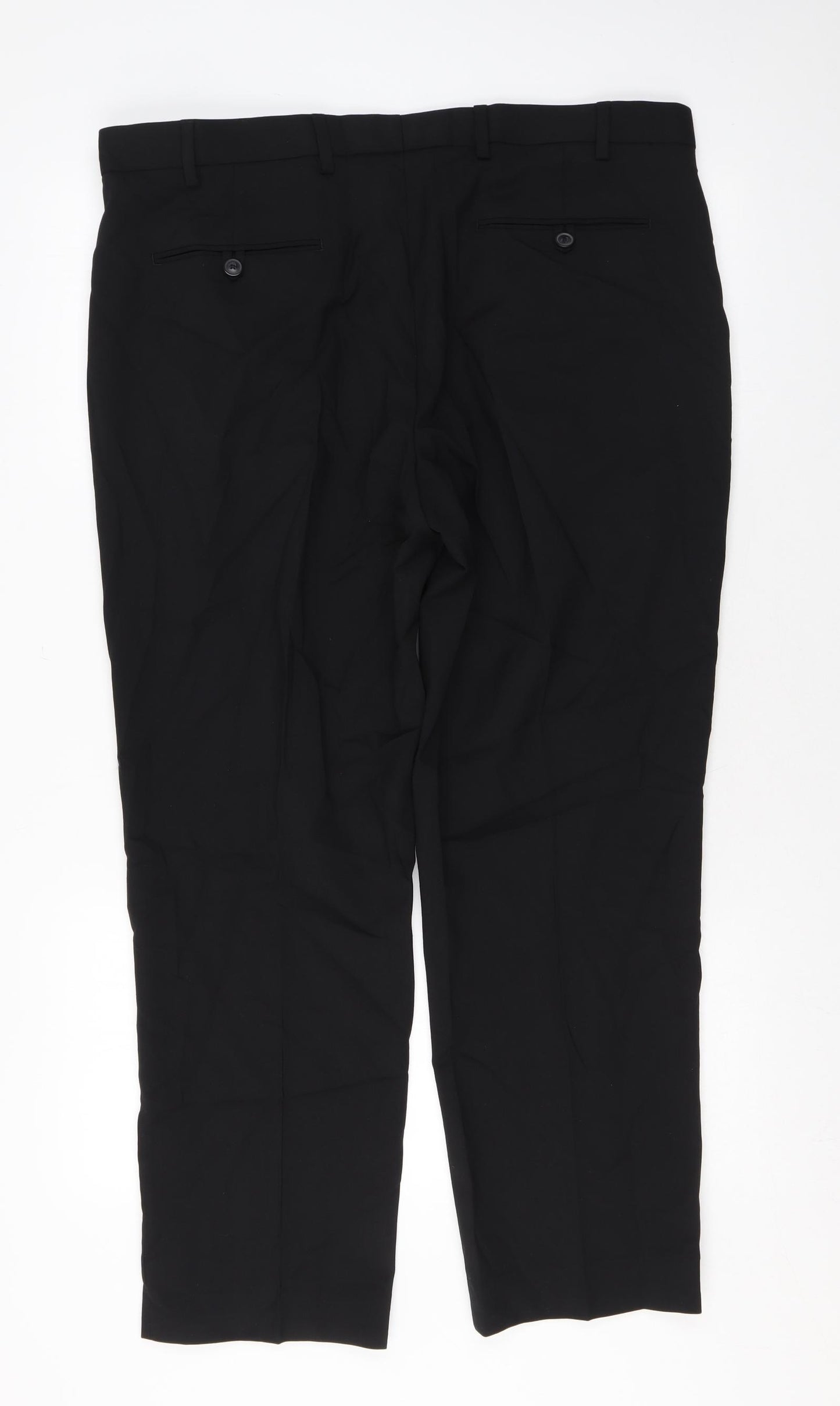 Marks and Spencer Mens Black Polyester Trousers Size 38 in L27 in Regular Zip