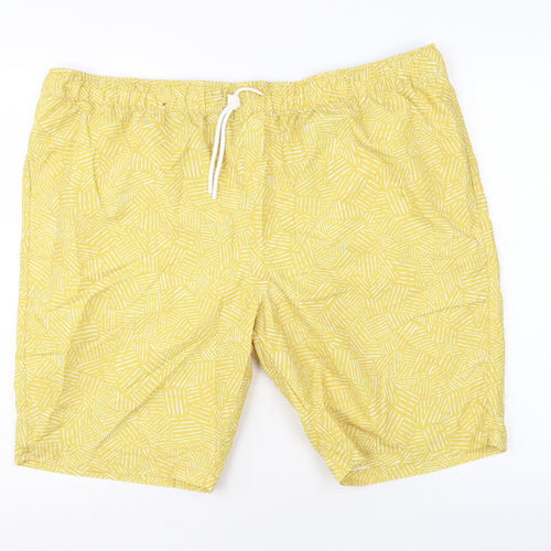 Marks and Spencer Mens Yellow Geometric Polyester Bermuda Shorts Size 3XL L10 in Regular Drawstring - Swim Shorts